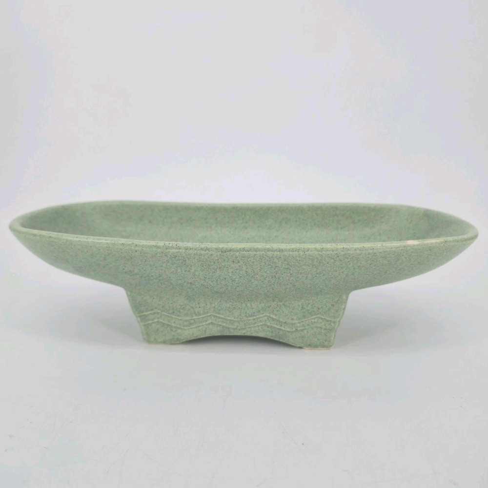Vintage McCoy Pottery 1603 Green Speckled Oval Console Planter MCM USA 10"